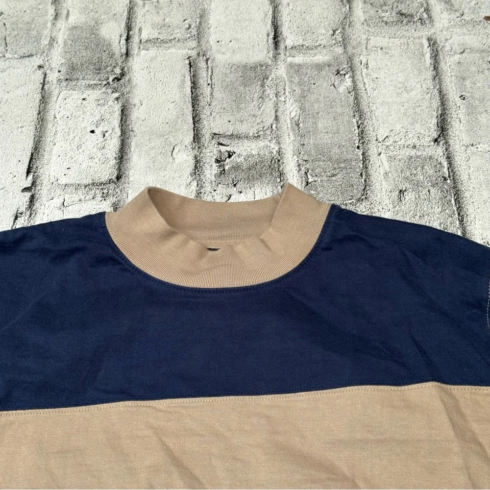 Stussy striped long-sleeve rugby shirt navy and beige Sz Large Men’s - Picture 5 of 12
